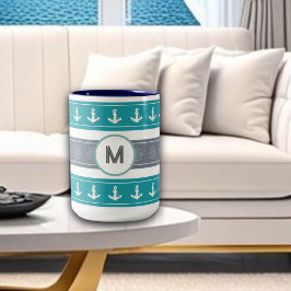 Nautische Patroon Boot Elementen Tweekleurige Koffiemok