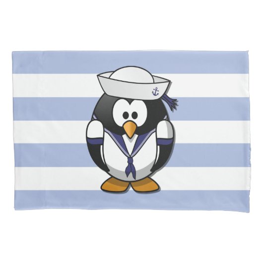 Nautische pinguïn Striped Pillowcase Kussensloop (Voorkant)
