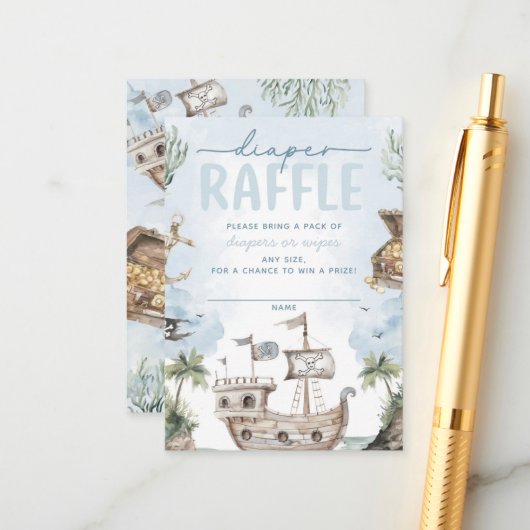 Nautische Piraat Baby shower Luier Raffle Informatiekaartje (Voorkant / Achterkant in situ)