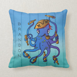 Nautische Piraat Octopus Drink op Rum Wood Effect Kussen