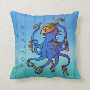 Nautische Piraat Octopus Drink op Rum Wood Effect Kussen