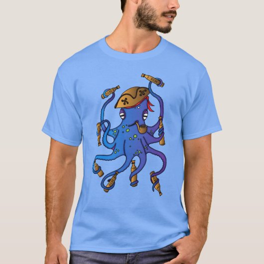 Nautische Piraat Octopus Drink Rum T-shirt (Voorkant)