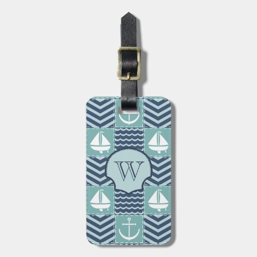 Nautische Quilt Bagagelabel (Voorkant verticaal)