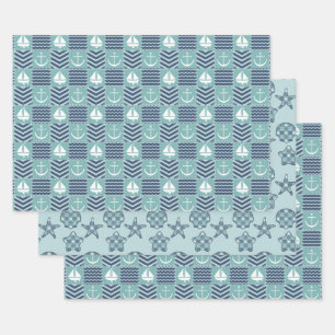 Nautische Quilt Inpakpapier Set Vel