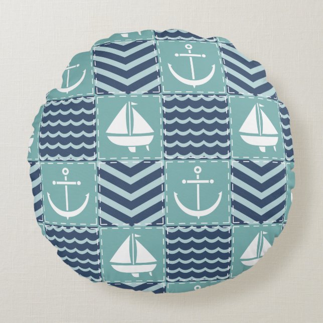 Nautische quilt rond kussen (Voorkant)