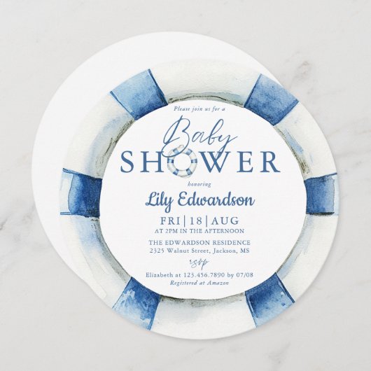 nautische reddingsboei-monogram Baby shower Kaart (Voorkant / Achterkant)