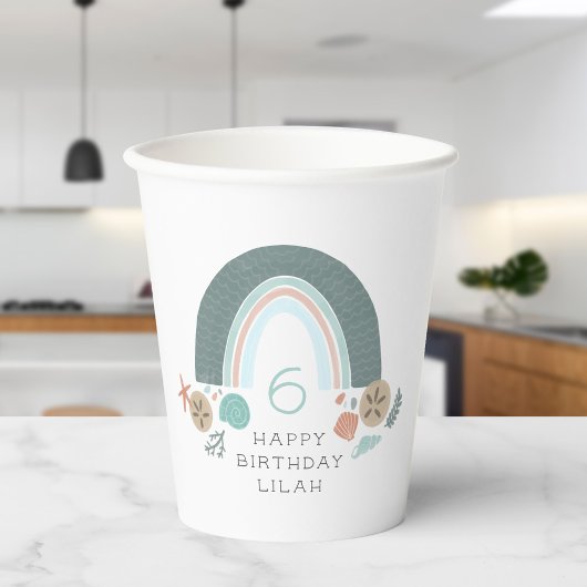 Nautische regenboog onder het Zee Seashell Verjaar Papieren Bekers