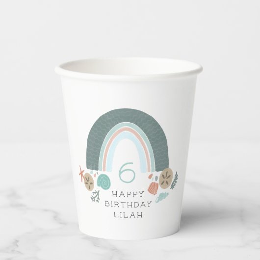 Nautische regenboog onder het Zee Seashell Verjaar Papieren Bekers (Voorkant)