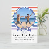 Nautische Regenboog Streep Gay Wedding Save the Da Aankondiging (Staand voorkant)