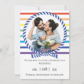 Nautische Regenboog Streep Gay Wedding Save the Da Aankondiging (Achterkant)