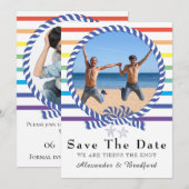 Nautische Regenboog Streep Gay Wedding Save the Da Aankondiging (Voorkant / Achterkant)