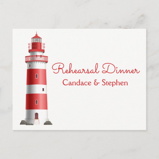 Nautische repetitie diner Lighthouse Beach bruilof Uitnodiging Briefkaart (Voorkant)