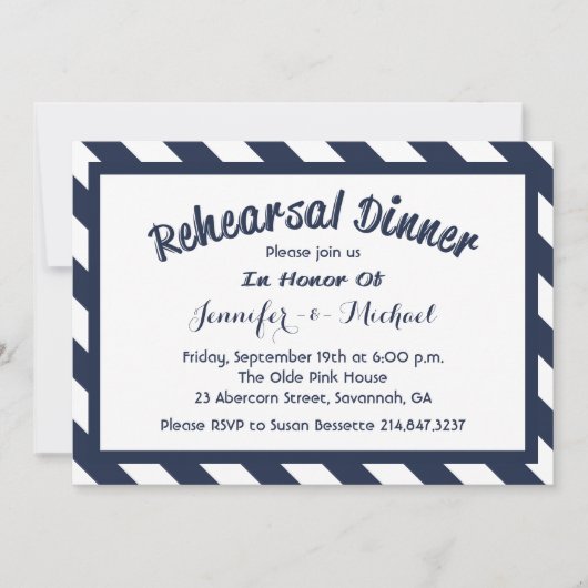 Nautische repetitie diner Marine Blauw & Wit Strip Kaart (Voorkant)