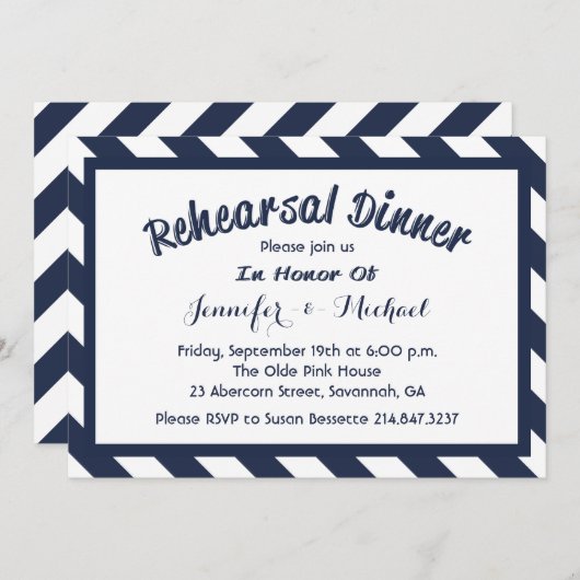 Nautische repetitie diner Marine Blauw & Wit Strip Kaart (Voorkant / Achterkant)