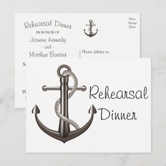 Nautische repetitie Dinner Ship Anchor Wedding Briefkaart (Voorkant / Achterkant)