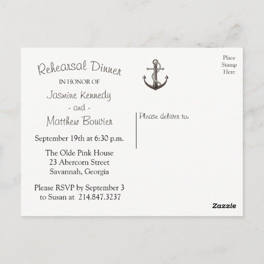 Nautische repetitie Dinner Ship Anchor Wedding Briefkaart (Achterkant)