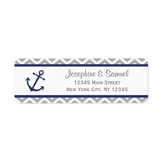 Nautische retouradres labels Chevron Blue (Voorkant)
