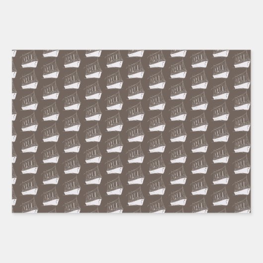 Nautische Retro Bruin en wit Schip Zeilboot Inpakpapier Vel (Voorkant 2)