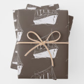 Nautische Retro Bruin en wit Schip Zeilboot Inpakpapier Vel (In situ)