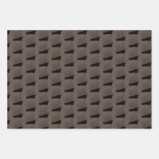 Nautische Retro Bruin en zwart Schip Zeilboot Inpakpapier Vel (Voorkant 2)