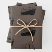 Nautische Retro Bruin en zwart Schip Zeilboot Inpakpapier Vel (In situ)