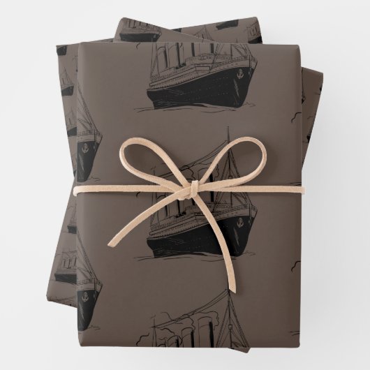 Nautische Retro Bruin en zwart Schip Zeilboot Inpakpapier Vel (In situ)