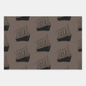 Nautische Retro Bruin en zwart Schip Zeilboot Inpakpapier Vel (Voorkant)