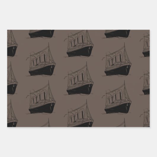 Nautische Retro Bruin en zwart Schip Zeilboot Inpakpapier Vel (Voorkant)