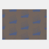 Nautische Retro Bruin Marine Blauw Schip Zeilboot Inpakpapier Vel (Voorkant)