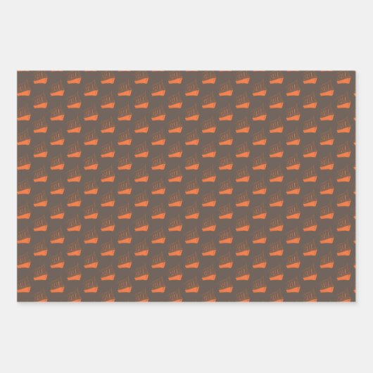 Nautische Retro Bruin Oranje Schip Zeilboot Inpakpapier Vel (Voorkant 3)