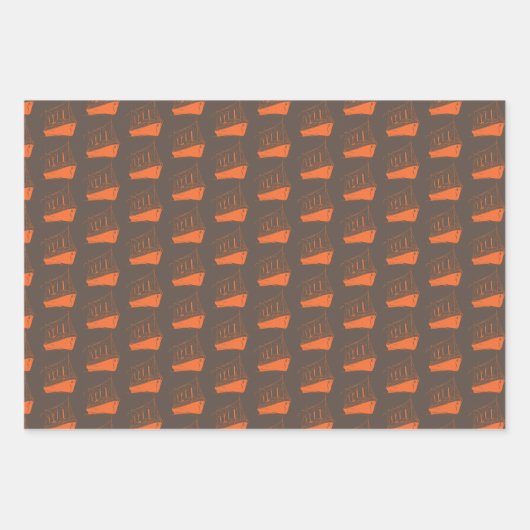 Nautische Retro Bruin Oranje Schip Zeilboot Inpakpapier Vel (Voorkant 2)