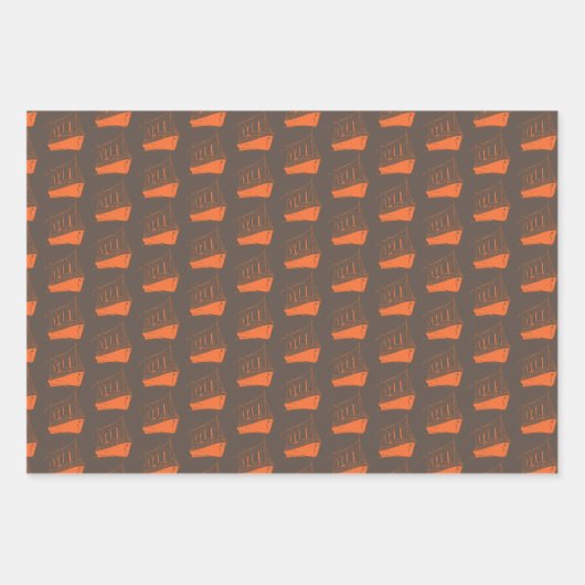 Nautische Retro Bruin Oranje Schip Zeilboot Inpakpapier Vel (Voorkant)