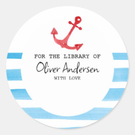 Nautische Rode Anker Baby shower Bookplate Sticker