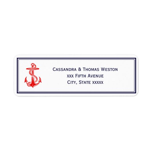 Nautische rode anker marine ingelijst 2 adreslabel etiket (Voorkant)