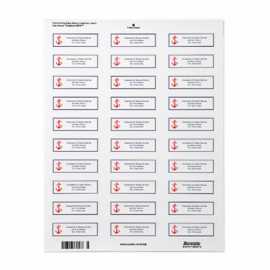 Nautische rode anker marine ingelijst 2 adreslabel etiket (Full Sheet)