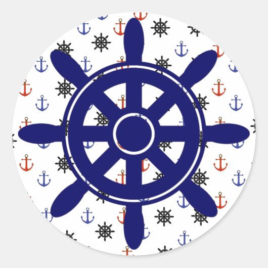 Nautische rode blauwe ankers en wielstickers ronde sticker (Voorkant)