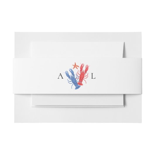 Nautische rode blauwe kreeft bruiloft monogram uitnodigingen wikkel (Voorkant Voorbeeld)