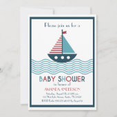 Nautische rode en blauwe boot BABY SHOWER Kaart (Voorkant)