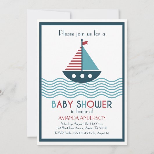 Nautische rode en blauwe boot BABY SHOWER Kaart (Voorkant)
