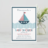 Nautische rode en blauwe boot BABY SHOWER Kaart (Staand voorkant)