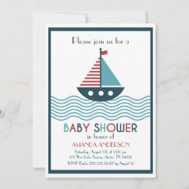 Nautische rode en blauwe boot BABY SHOWER Kaart