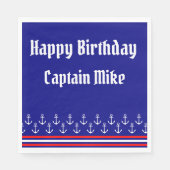 Nautische Rode en Blauwe Bootkapitein Verjaardag Servet (Voorkant)