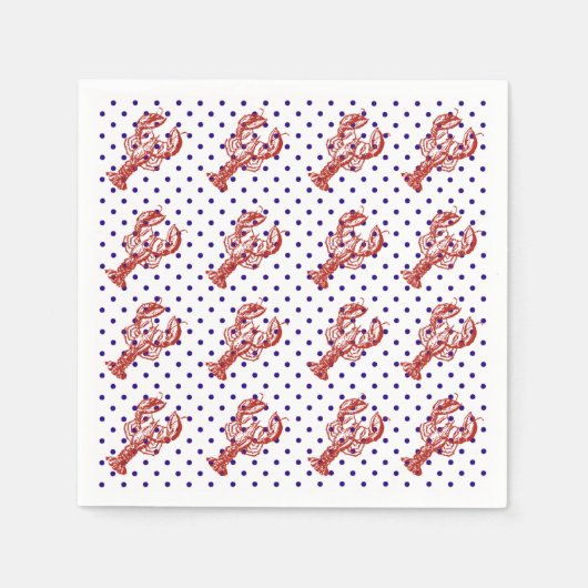 Nautische rode kreeft en blauwe Stippen Servetten (Voorkant)