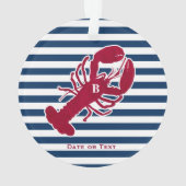 Nautische rode kreeft monogram gestreept Kerstmis Ornament (achterkant)