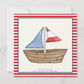 Nautische rode, witte zeilboot 3e verjaardagsfeest kaart (Achterkant)