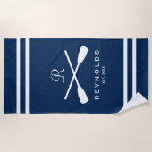 Nautische roeien blauw en wit nieuwigheden strandlaken (Voorkant)