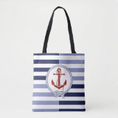 Nautische roestrode scheepsanker, marineblauwe str tote bag (Voorkant)