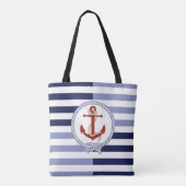 Nautische roestrode scheepsanker, marineblauwe str tote bag (Achterkant)