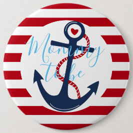 Nautische Rood Wit Anker Baby shower Mammie-to-be Ronde Button 6,0 Cm