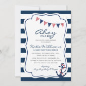 Nautische Rood Wit Blauw Anker Boy Baby shower Kaart (Voorkant)
